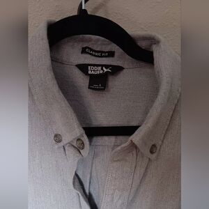 Eddie Bauer Light Gray Flannel Cotton Button Down Shirt